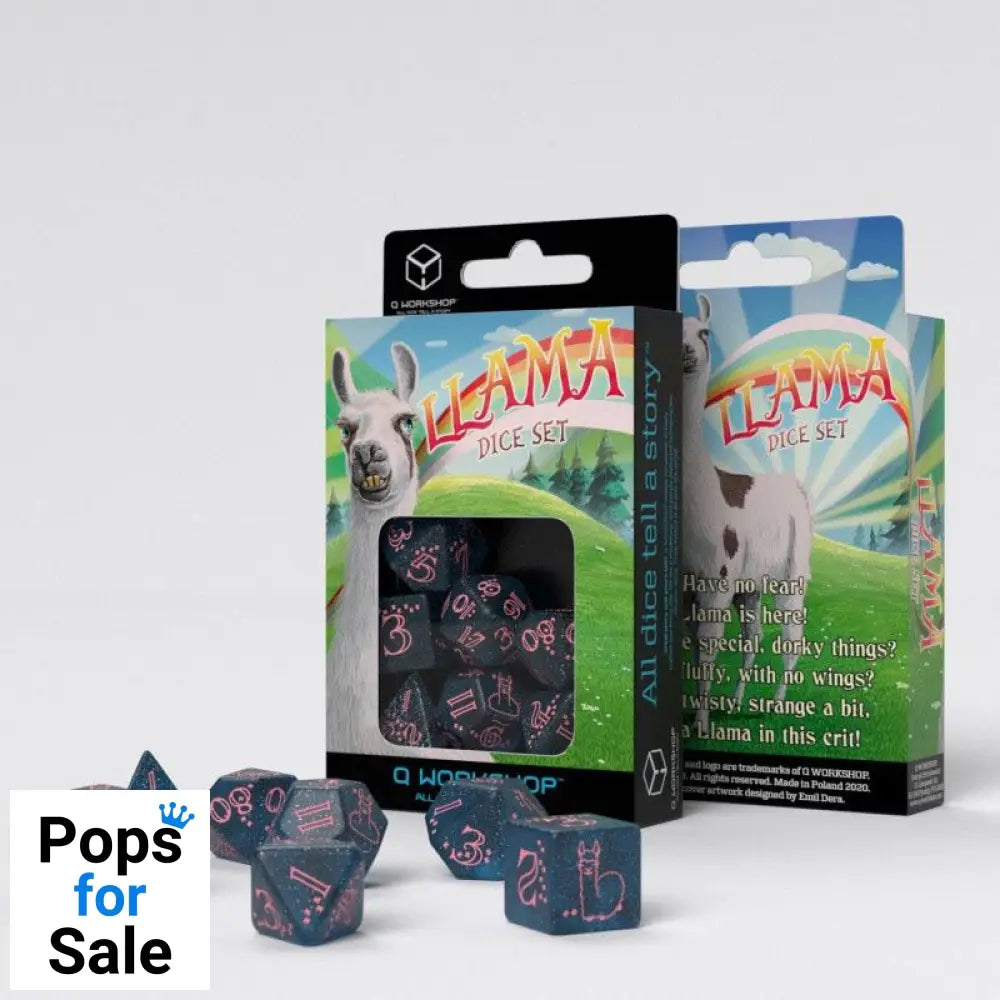 Sparkling Llama Dice Set Glittering dark Blue & Pink (7)