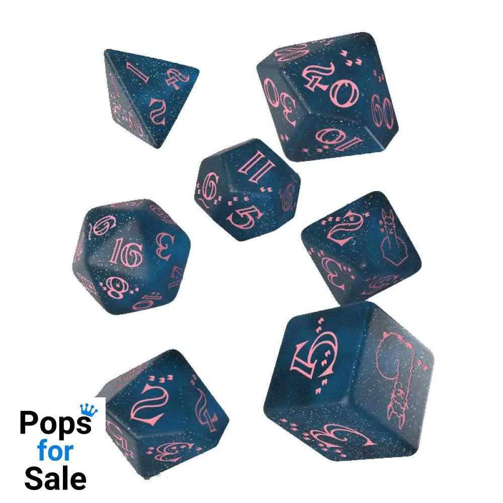 Sparkling Llama Dice Set Glittering dark Blue & Pink (7) Dice
