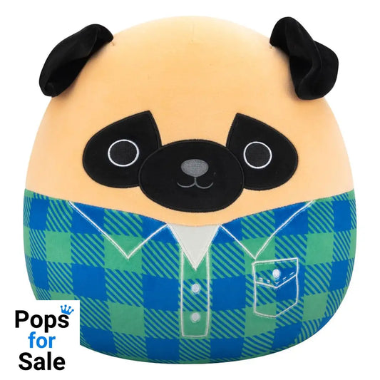 Squishmallows Plush Figure Brown Pug in Green and Blue Flannel Shirt Prince 30 cm Plushes