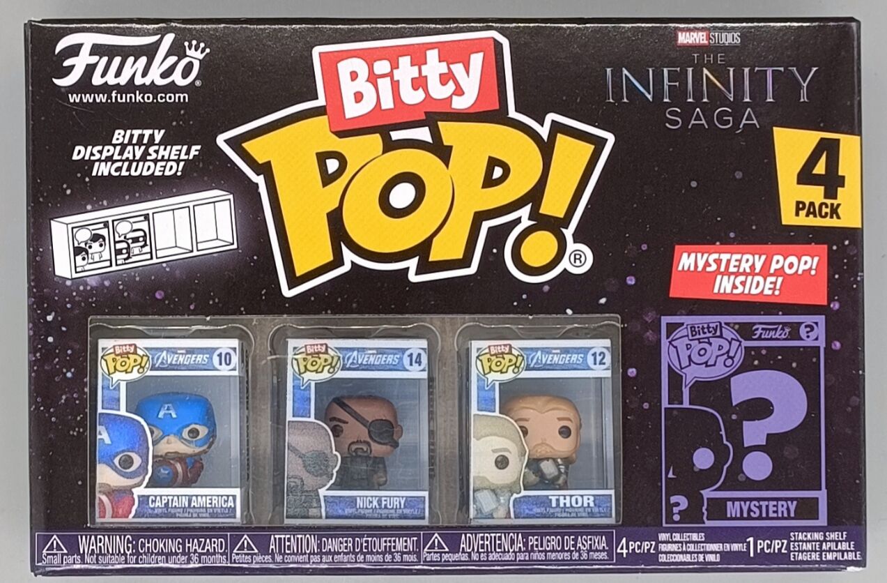 Marvel: Bitty Pop! Vinyl Figure 4-Pack: Captain America, Nick Fury, Thor & Mystery Figure Brand New