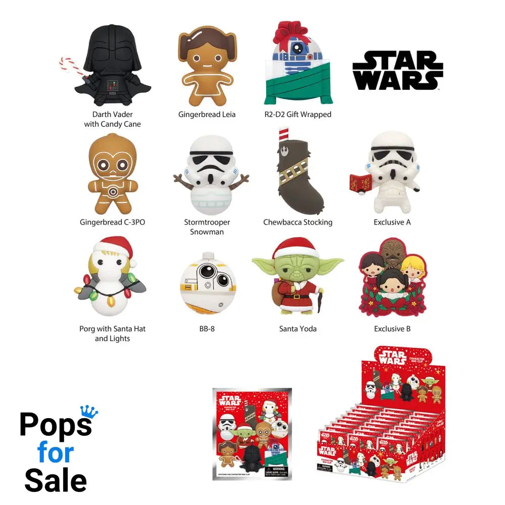 Star Wars 3D PVC Bag Clips Star Wars Christmas Series 1 Display (24) Keyrings
