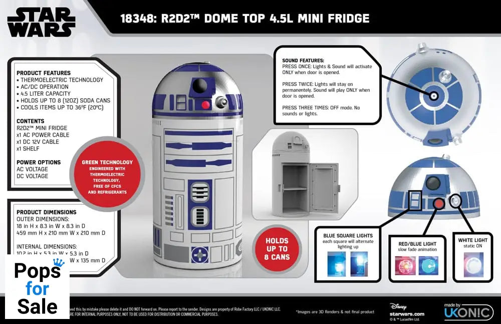 Star Wars Thermoelectric Cooler Mini Fridge R2D2 4.5 l
