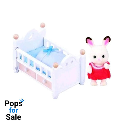 Sylvanian Families: Chocolate bunnies baby with baby cot figure 5 cm