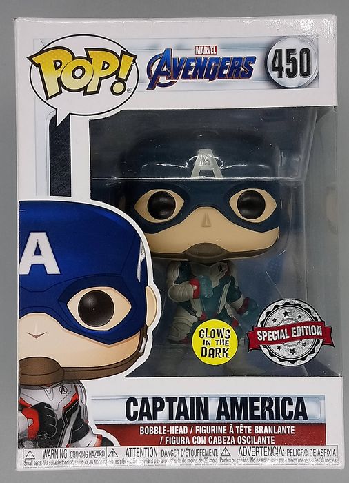450 Captain America Team Suit Glow Marvel Avengers Endgame Funko POP - Box Damaged