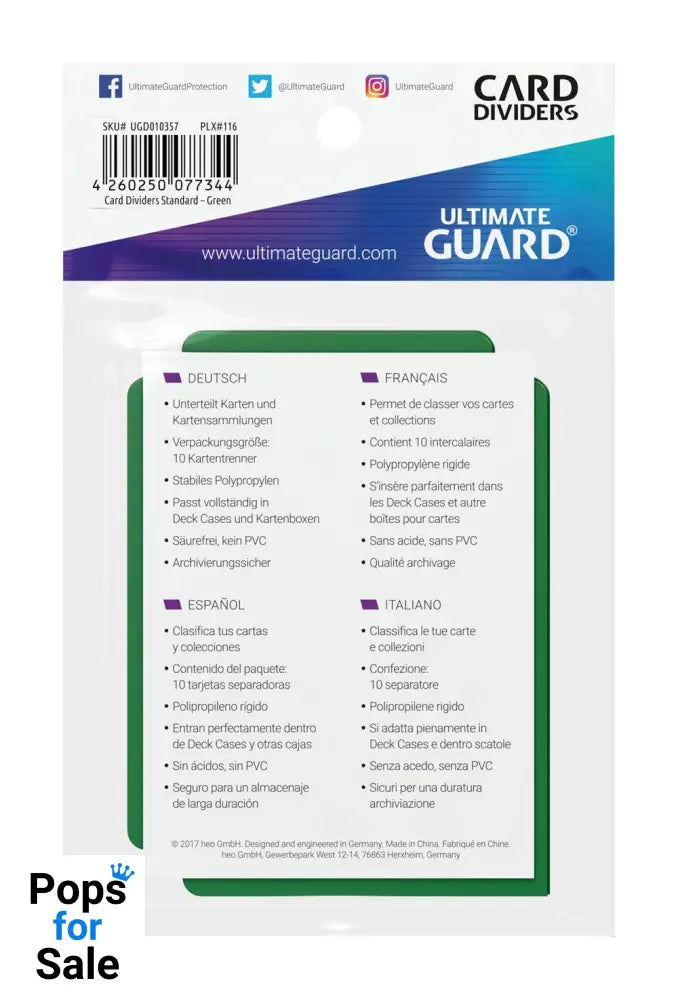 Ultimate Guard Card Dividers Standard Size (10) - Green