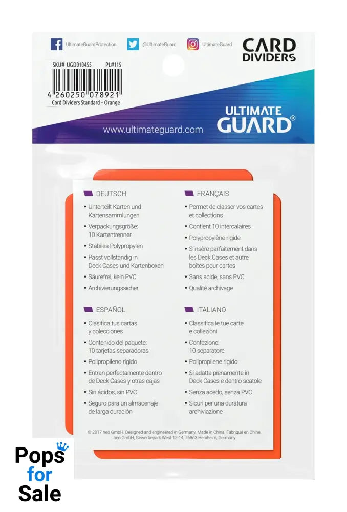 Ultimate Guard Card Dividers Standard Size (10) - Orange