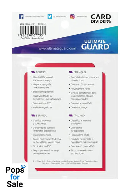 Ultimate Guard Card Dividers Standard Size (10) - Red
