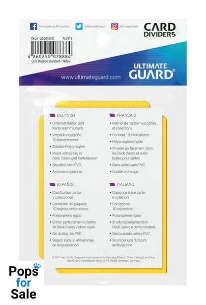 Ultimate Guard Card Dividers Standard Size (10) - Yellow Card Accessories