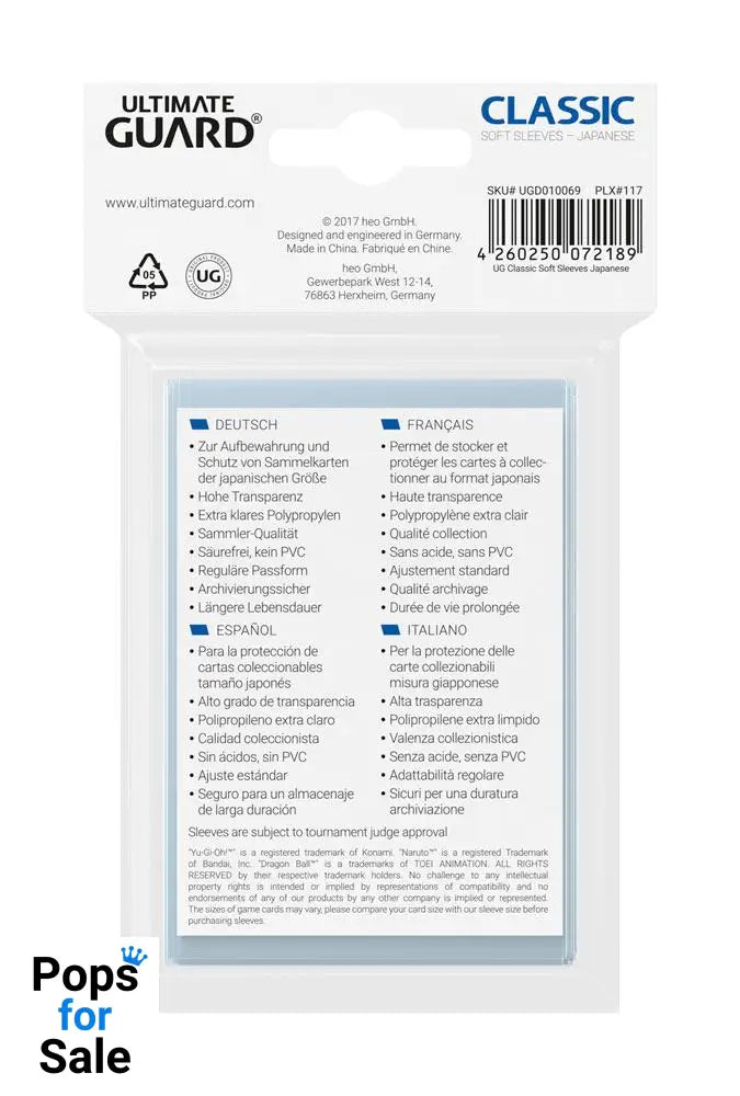 Ultimate Guard Classic Sleeves Japanese Size (100)