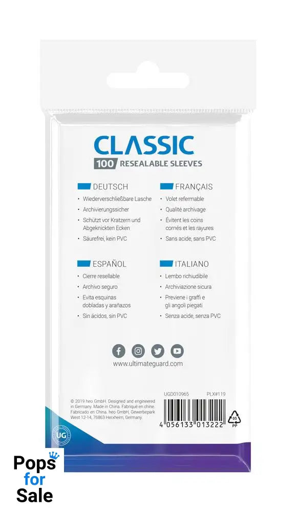 Ultimate Guard Classic Sleeves Standard Size (100) - Resealable