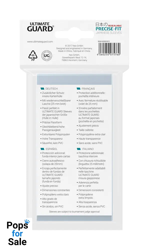 Ultimate Guard Precise-Fit Sleeves Japanese Size (100) - Resealable