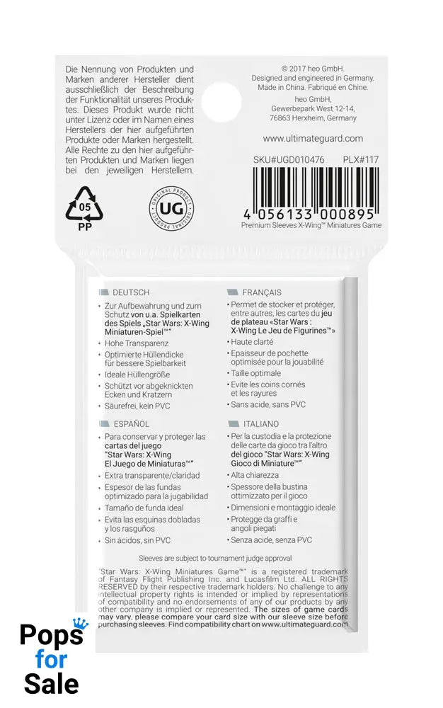 Ultimate Guard Premium Soft Sleeves for Board Game Cards Star Wars™ X-Wing™ Miniatures Game (50)
