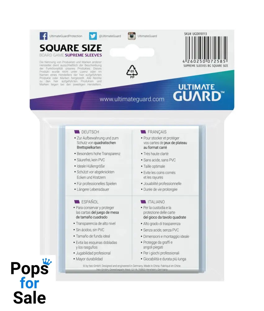 Ultimate Guard Supreme Sleeves for Board Game Cards Square (50)