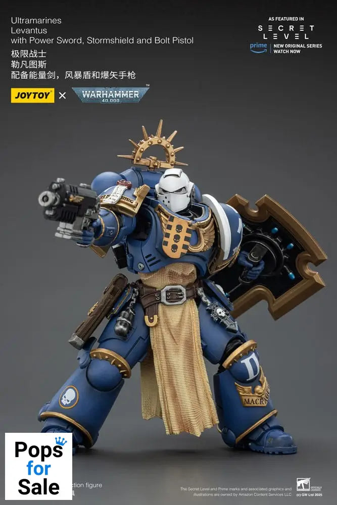 Warhammer 40,000 Action Figure Ultramarines Levantus with Power Sword, Stormshield and Bolt Pistol 13 cm