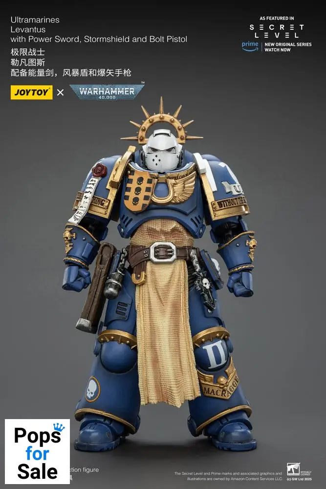 Warhammer 40,000 Action Figure Ultramarines Levantus with Power Sword, Stormshield and Bolt Pistol 13 cm