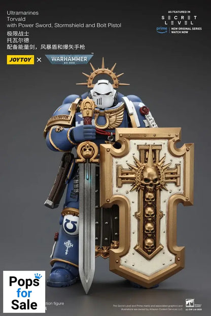 Warhammer 40,000 Action Figure Ultramarines Torvald with Power Sword, Stormshield and Bolt Pistol 13 cm