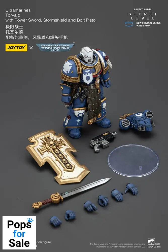 Warhammer 40,000 Action Figure Ultramarines Torvald with Power Sword, Stormshield and Bolt Pistol 13 cm