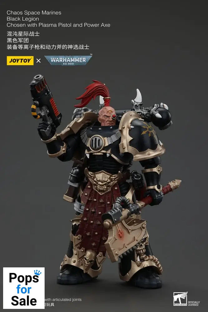 Warhammer 40k Action Figure Chaos Space Marines Black Legion Chosen with Plasma Pistol and Power Axe 20 cm
