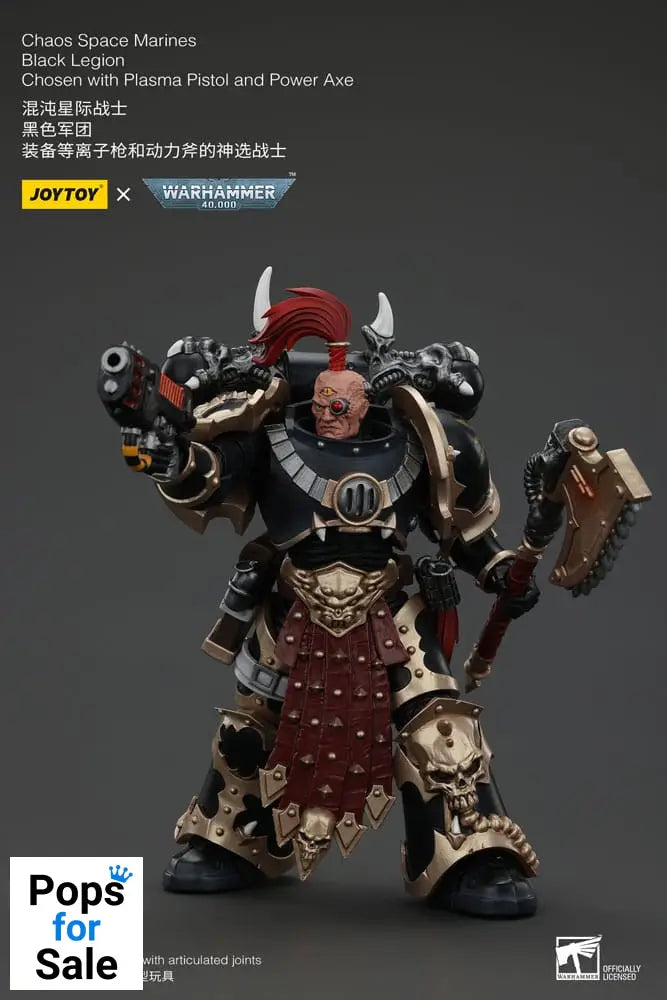 Warhammer 40k Action Figure Chaos Space Marines Black Legion Chosen with Plasma Pistol and Power Axe 20 cm