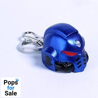 Warhammer 40K Metal Keychain Space Marine Primaris Helmet Ultramarine Keyrings