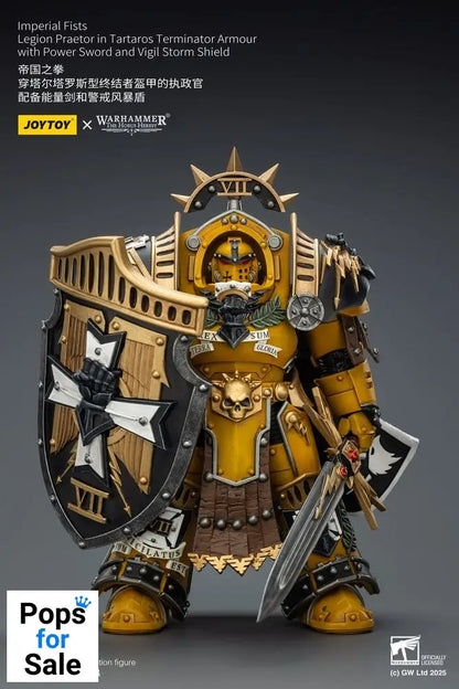 Warhammer Imperial Fists Action Figure Legion Praetor in Tartaros Terminator Armourwith Power Sword and Vigil Storm Shield 14 cm