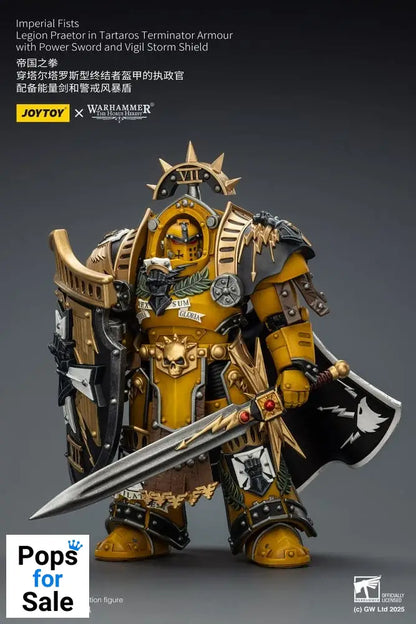 Warhammer Imperial Fists Action Figure Legion Praetor in Tartaros Terminator Armourwith Power Sword and Vigil Storm Shield 14 cm