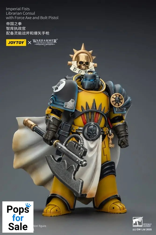 Warhammer Imperial Fists Action Figure Librarian Consulwith Force Axe and Bolt Pistol 12 cm