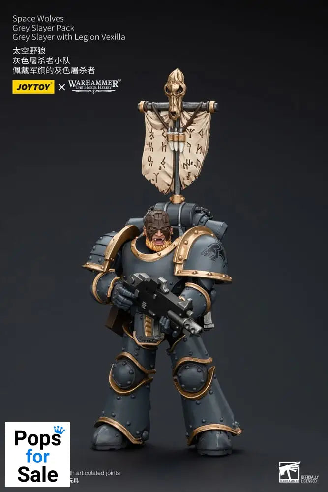 Warhammer The Horus Heresy Action Figure 1/18 Space Wolves Grey Slayer Pack Grey Slayer With Legion Vexilla 12 cm