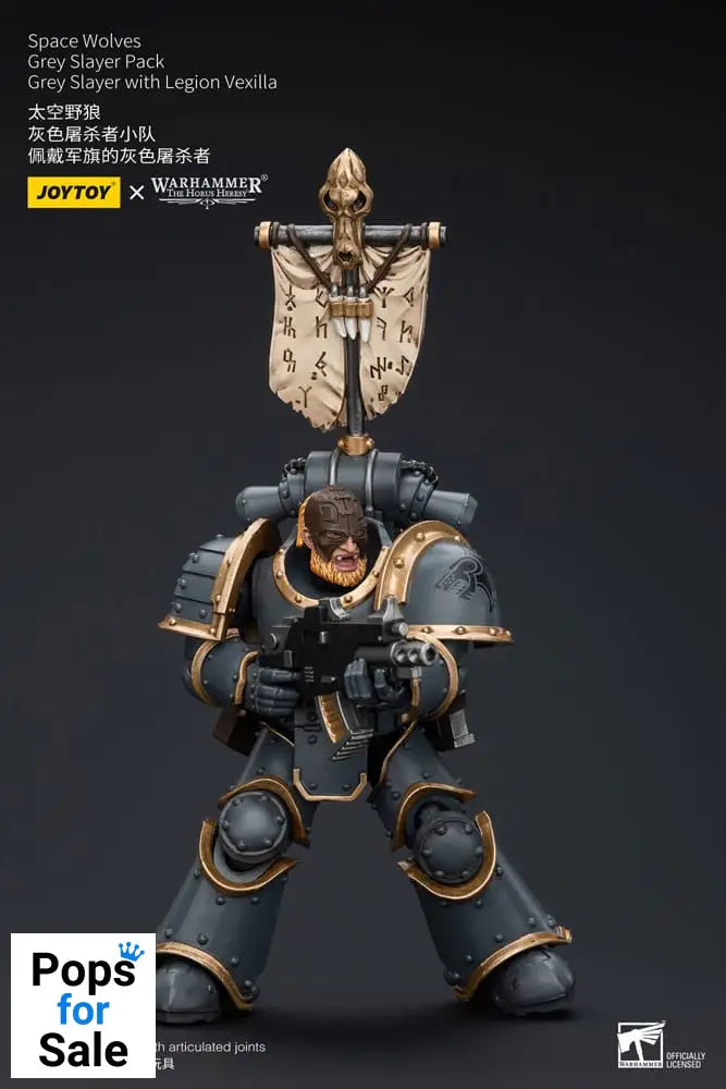Warhammer The Horus Heresy Action Figure 1/18 Space Wolves Grey Slayer Pack Grey Slayer With Legion Vexilla 12 cm