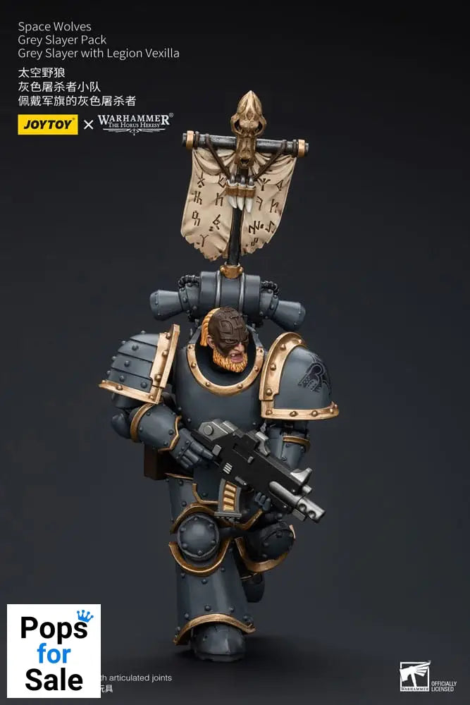 Warhammer The Horus Heresy Action Figure 1/18 Space Wolves Grey Slayer Pack Grey Slayer With Legion Vexilla 12 cm