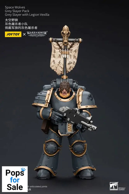 Warhammer The Horus Heresy Action Figure 1/18 Space Wolves Grey Slayer Pack Grey Slayer With Legion Vexilla 12 cm