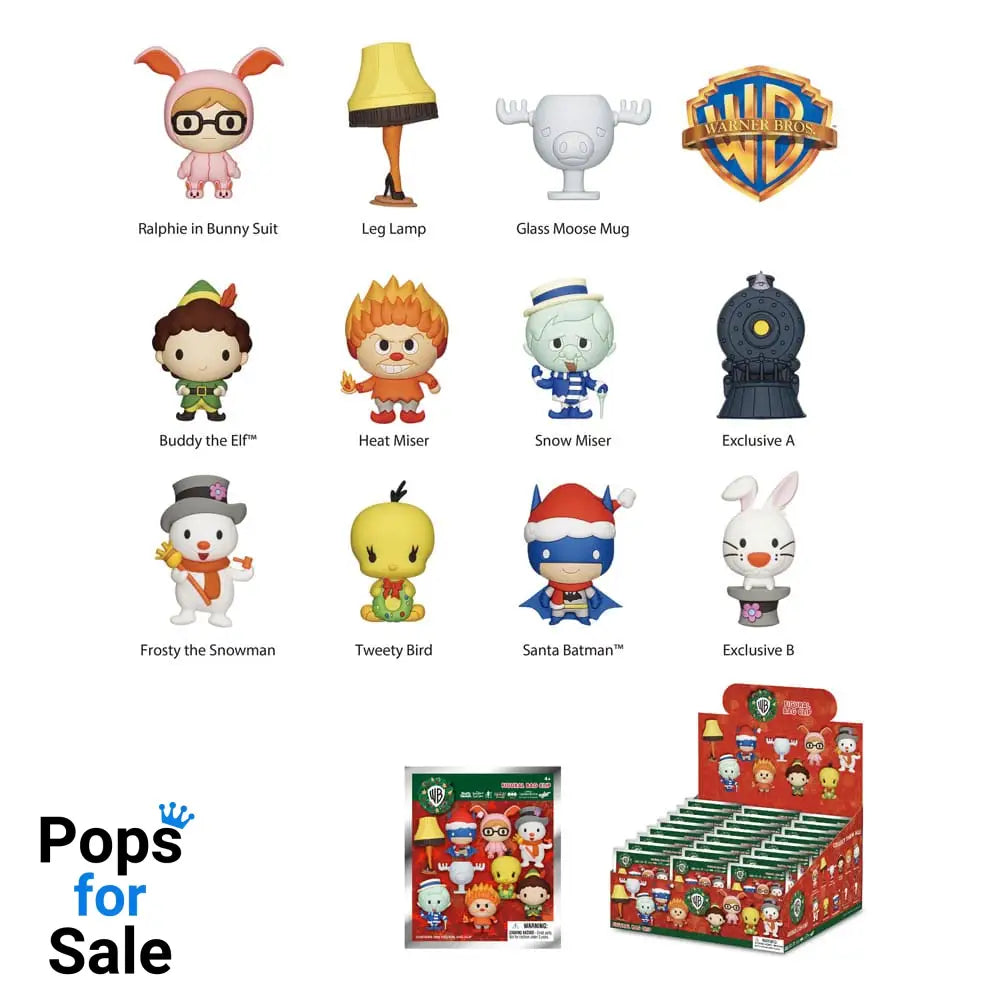 Warner Brothers 3D PVC Bag Clips WB Christmas Series 1 Display (24) Keyrings