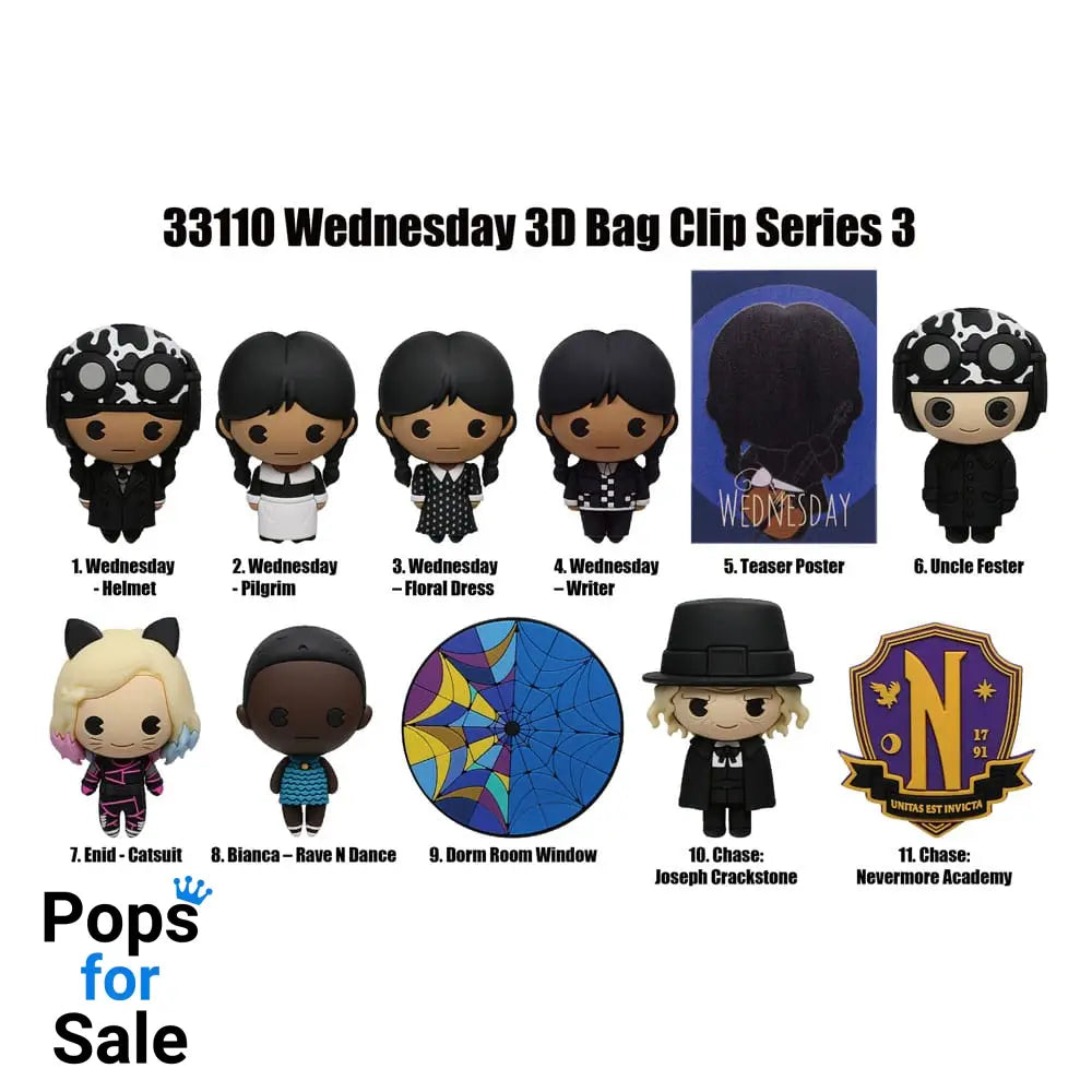 Wednesday 3D PVC Bag Clips Series 3 Display (24) Keyrings