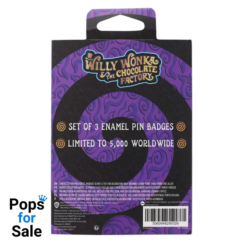Willy Wonka and the Chocolate Factory Limited Edition Triple Pin Badge Set 3 Pack of Pins