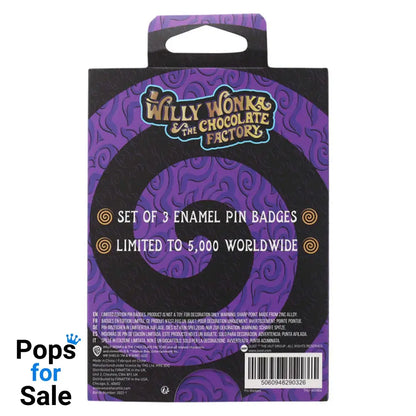 Willy Wonka and the Chocolate Factory Limited Edition Triple Pin Badge Set 3 Pack of Pins