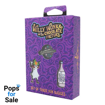 Willy Wonka and the Chocolate Factory Limited Edition Triple Pin Badge Set 3 Pack of Pins