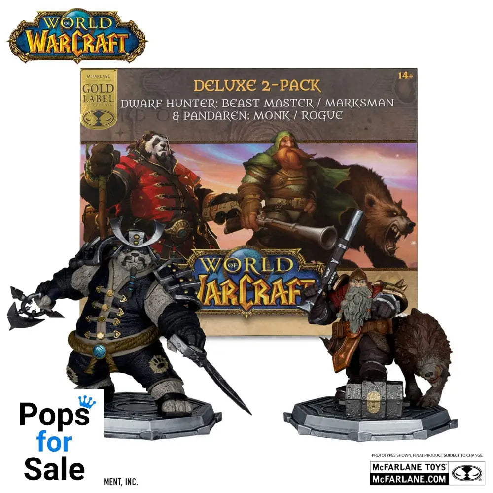 World of Warcraft PVC Statue 2-Pack 1/12 Dwarf Hunter: Beast Master & Pandaren: Monk (Gold Label) 15 cm