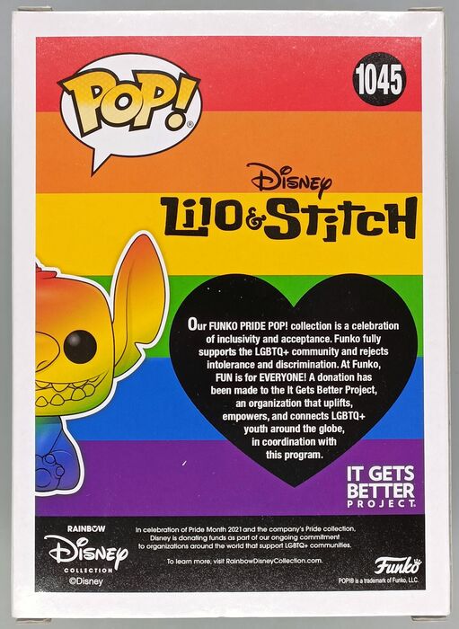 #1045 Stitch (Seated Smiling Pride) Diamond Disney Damaged Box Funko POP