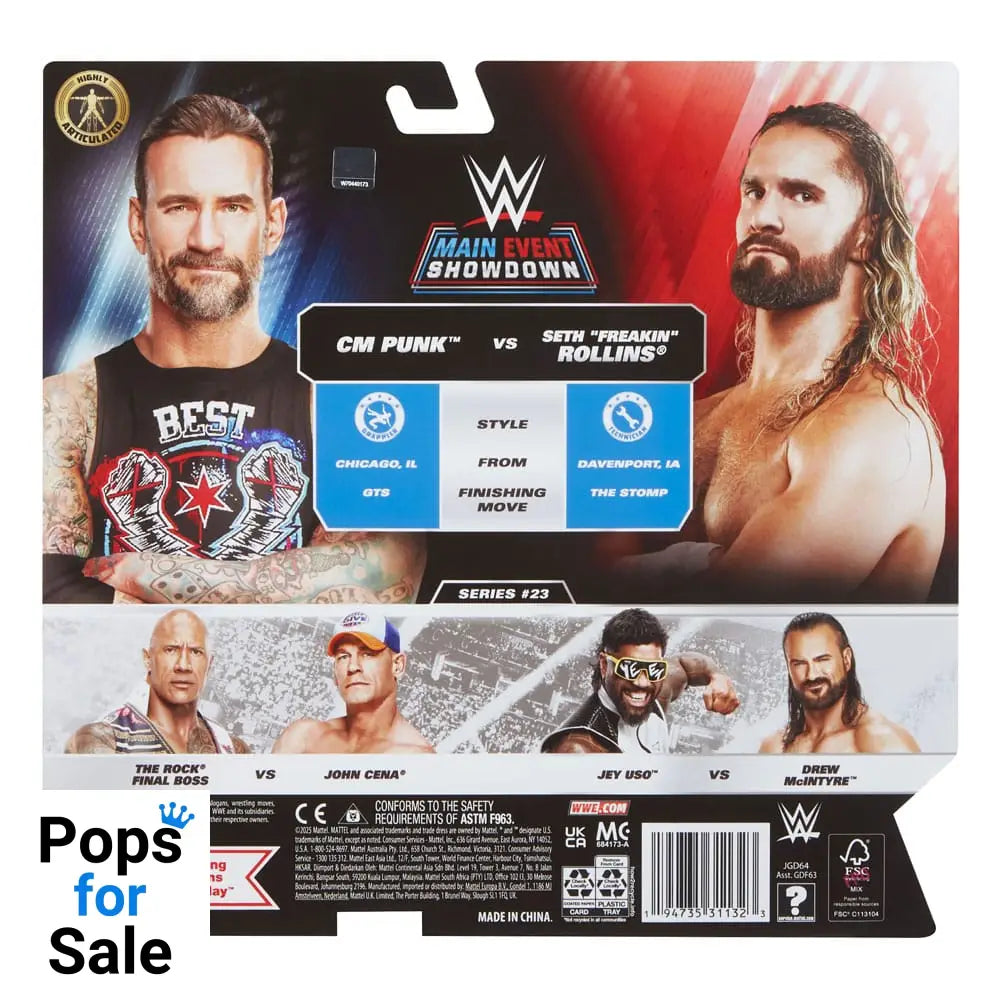 WWE Main Event Showdown Action Figures CM Punk vs Seth &quot;Freakin&quot; Rollins 2-Pack 15 cm
