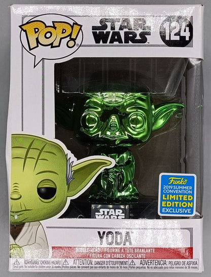 124 Yoda (Dagobah Green) Chrome - Star Wars 2019 Con Funko POP - Box Damaged