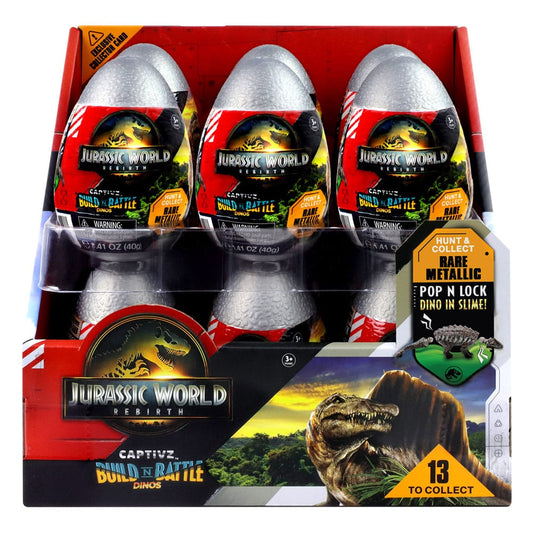 Jurassic World Rebirth Pop N Lock Breach Blind Box Captivz Build n Battle Dinos Display (12) Mini-figures
