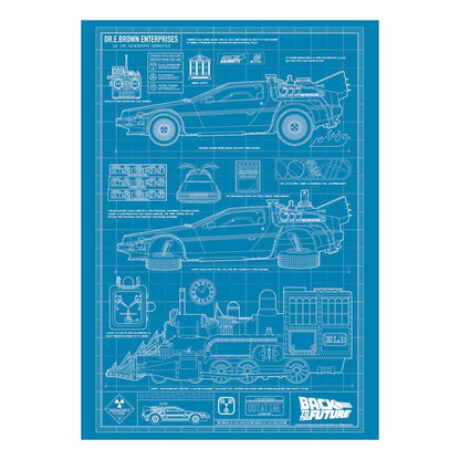 Back To The Future Art Print Time Machine Blueprint Limited Edition 42 x 30 cm