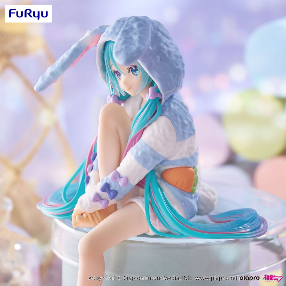 Hatsune Miku Noodle Stopper PVC Statue Hatsune Miku Rabbit Ear Hood Pajama Blue Color Ver. 14 cm Statues
