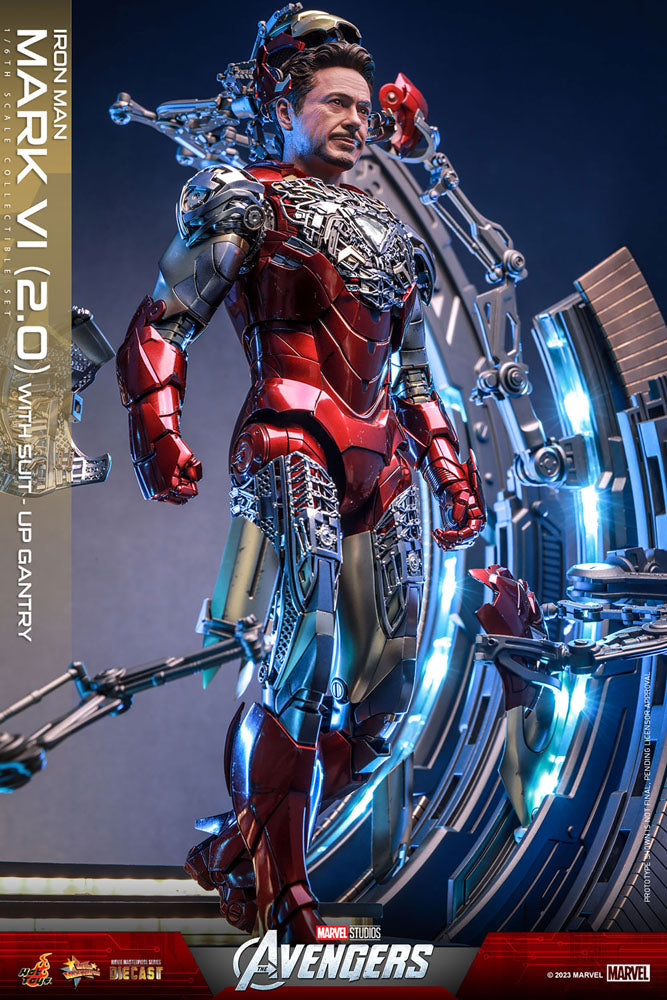 Marvel’s The Avengers Movie Masterpiece Diecast Action Figure 1/6 Iron Man Mark VI (2.0) with Suit-Up Gantry 32 cm