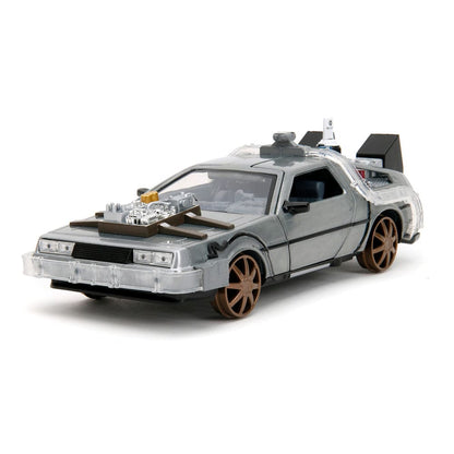 Back to the Future III Hollywood Rides Diecast Model 1/24 DeLorean Time Machine Railroad Wheels Vehicles