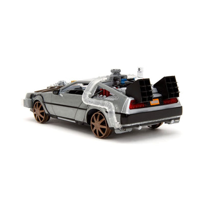 Back to the Future III Hollywood Rides Diecast Model 1/24 DeLorean Time Machine Railroad Wheels Vehicles