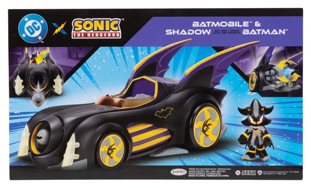 DC x Sonic - The Hedgehog Action Figure with Vehicle Shadow Batman & Batmobile 6 cm