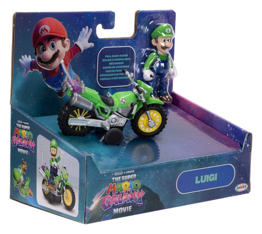 The Super Mario Galaxy Movie Action Figure with Pull Back Motorcycle Luigi 6 cm