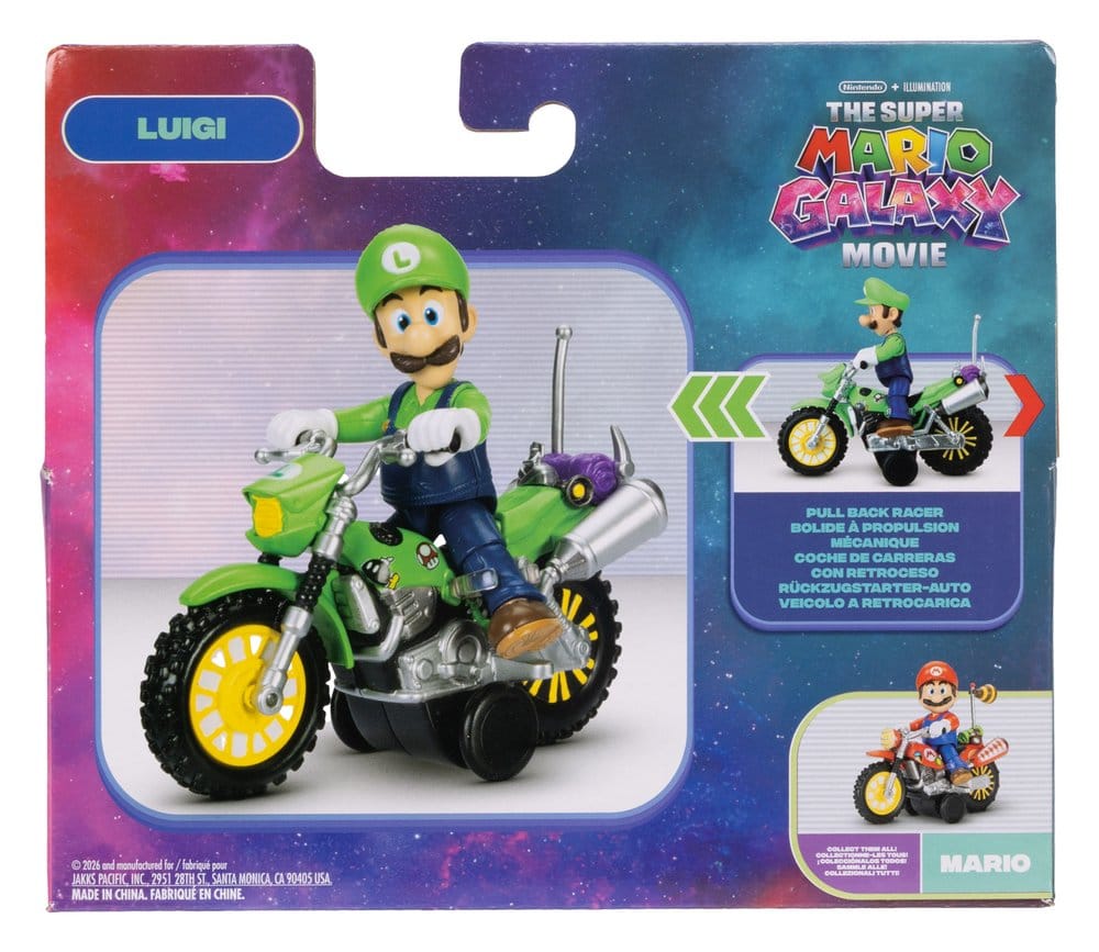 The Super Mario Galaxy Movie Action Figure with Pull Back Motorcycle Luigi 6 cm