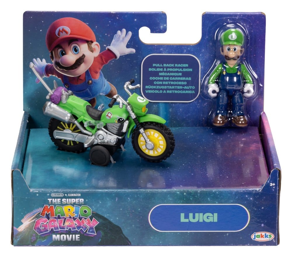 The Super Mario Galaxy Movie Action Figure with Pull Back Motorcycle Luigi 6 cm